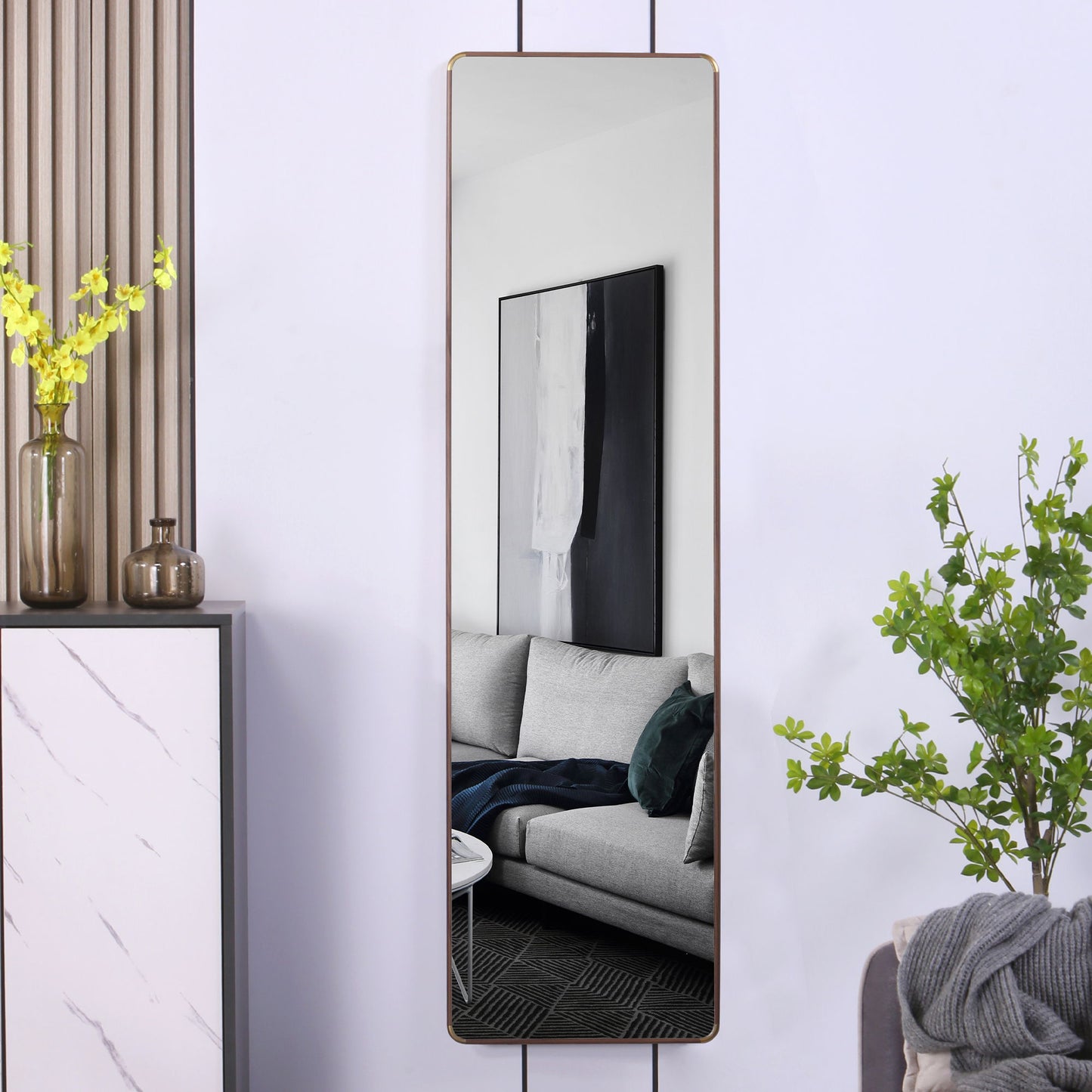 Elegant Flower Pear Color Full Length Mirror With Frame - Transparent