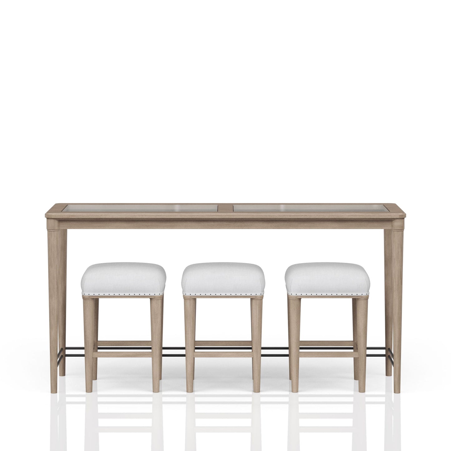 Glass Console Table With 3 Stools - Frosted