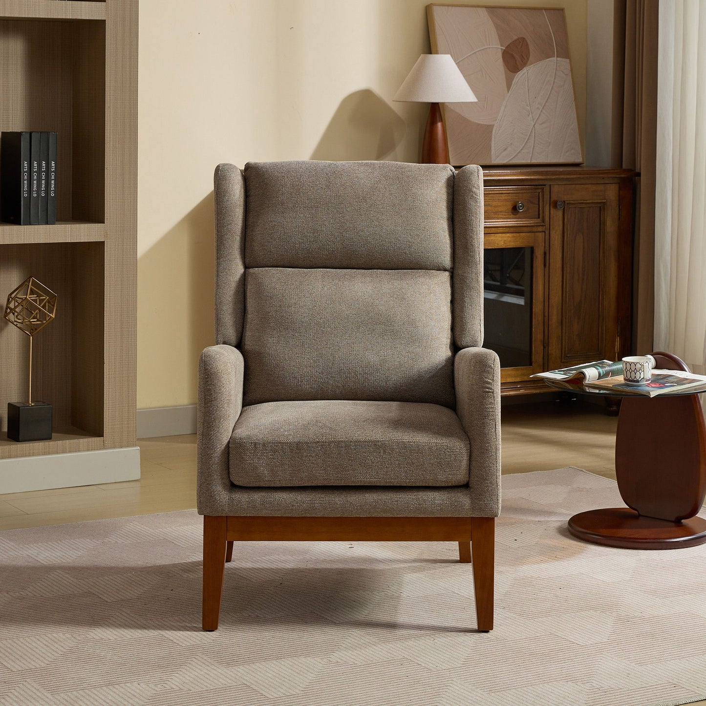 Wide Modern Accent Chair With Wood Legs For Living Room