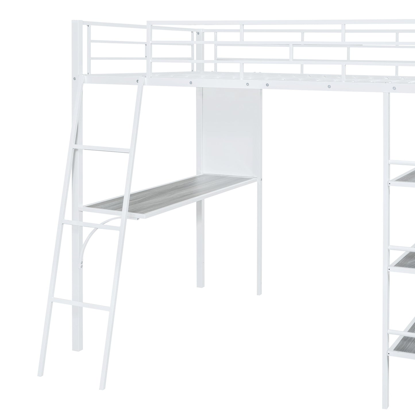 Bed With 3 Layers Of Shelves And Desk, Stylish Frame Bed
