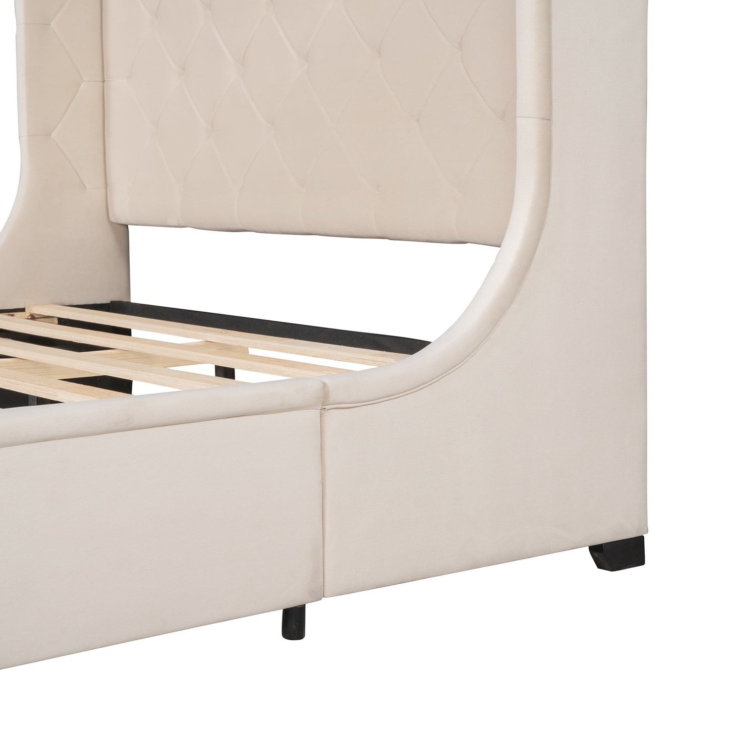 Storage Bed Velvet Upholstered Platform Bed With Wingback Headboard And A Big Drawer