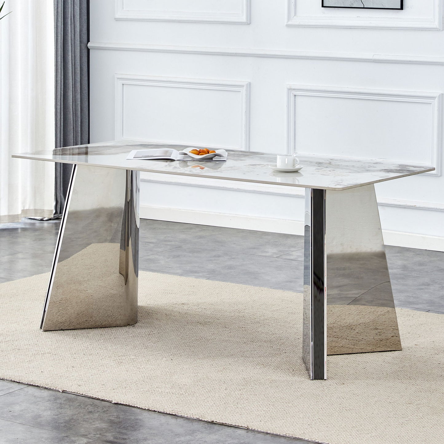 Pandora - Patterned Sintered Stone Dining Table With Stainless Steel Butterfly Legs
