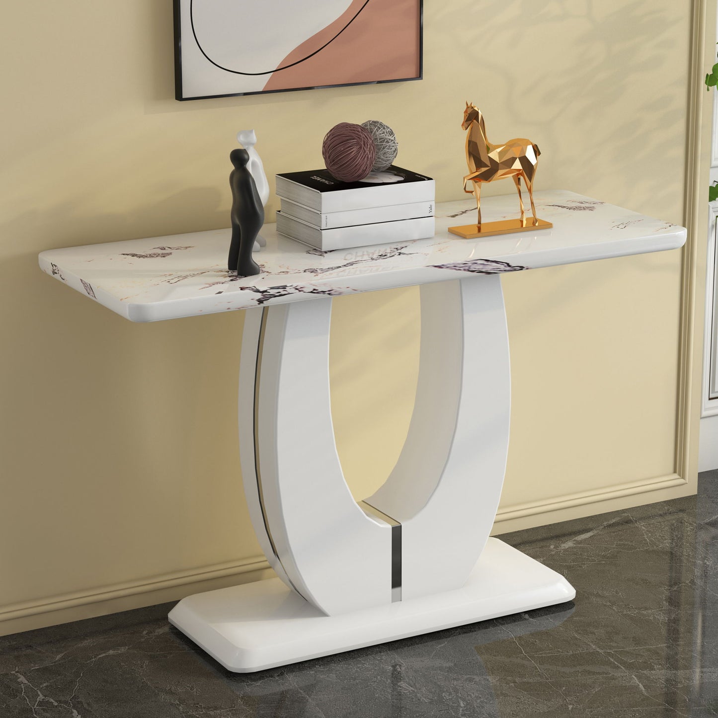 Modern Simple Glossy Rectangular Counter Bar Table For Living Room Bedroom Office Bathroom - White