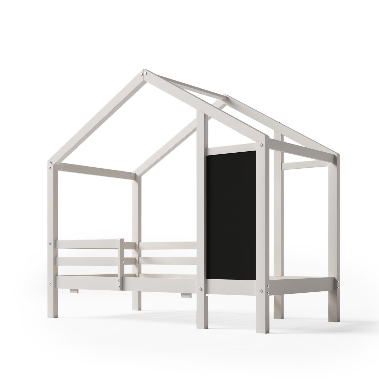 Twin House Bed With Blackboard And Drawers, 2 Assembly Options - White