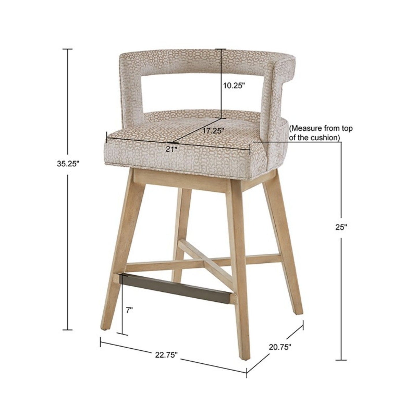 Contemporary Design Swivel Counter Stool With Low Back Support Polyester And Solid Wood - Cream