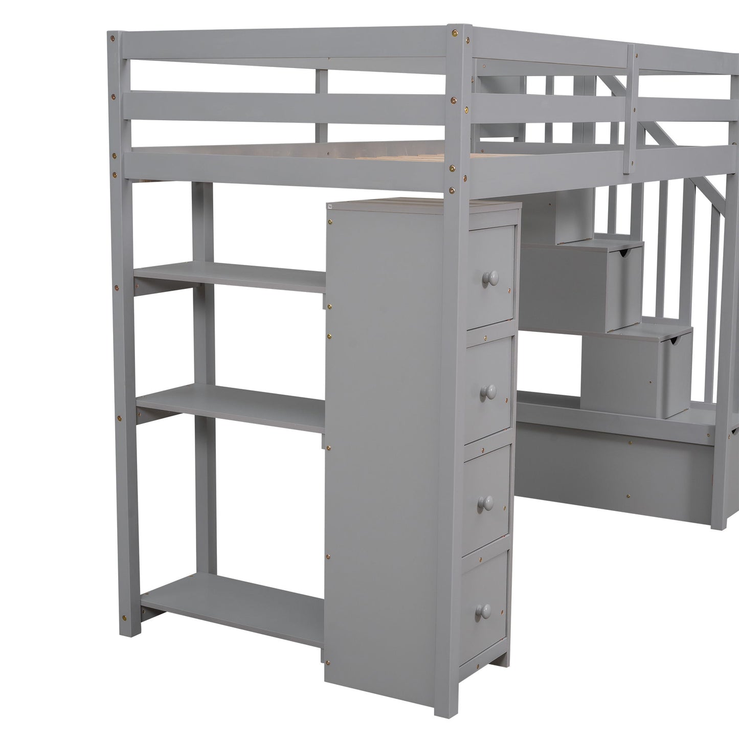 Loft Bed With Storage Drawers And Stairs With Shelves