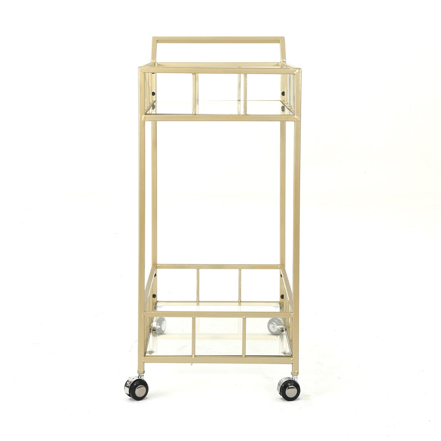 Modern Metal And Glass Bar Cart With Rolling Casters - Gold