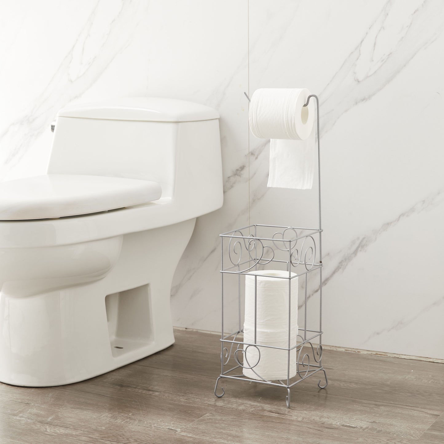 Metal Frame Toilet Paper Holder Stand, Bathroom Tissue Organizer