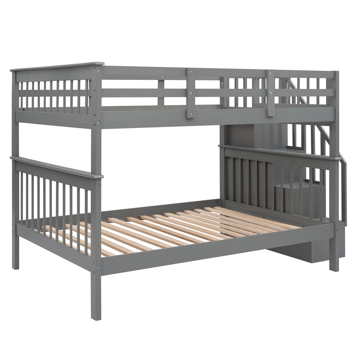 Stairway Bunk Bed With Storage And Guard Rail For Bedroom