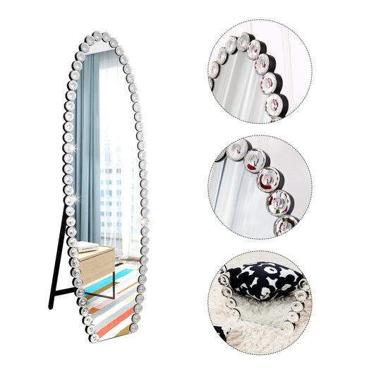 Crystal Full Length Mirror With Stand - Black / Silver