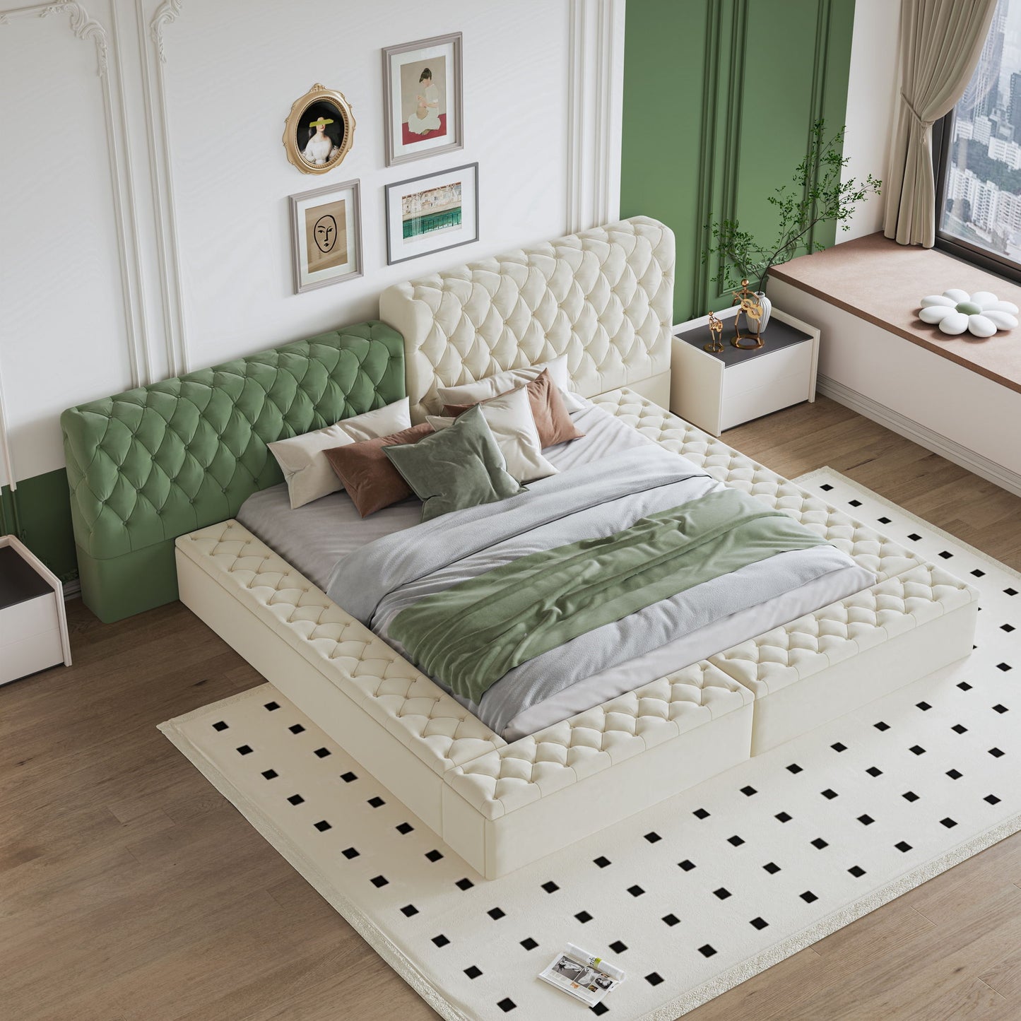 Modern Upholstered Platform Bed With Storage Space, Sturdy And Stable Solid Wood Frame