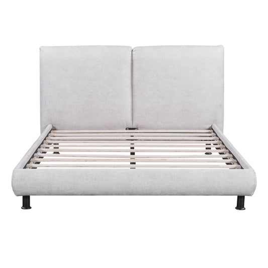 Upholstered Platform Bed With 2 Large Headrests And Thick