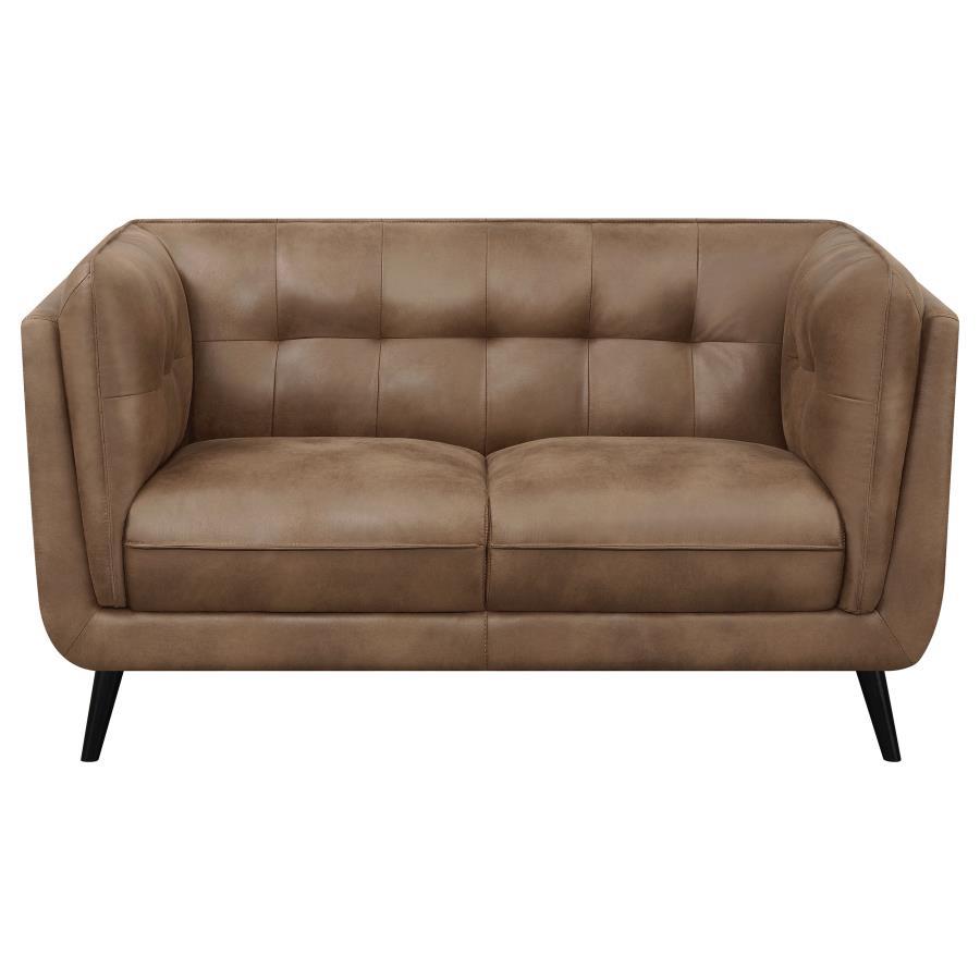 Thatcher - Upholstered Tuxedo Arm Tufted Loveseat - Brown