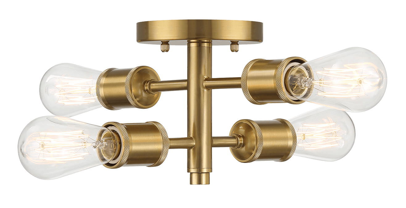 Ephemeral - 4 Lights Semi Flush Mount Retro Hallway Kitchen Bedroom Living Room Ceiling Pendant - Antique Brass / Clear / Gold