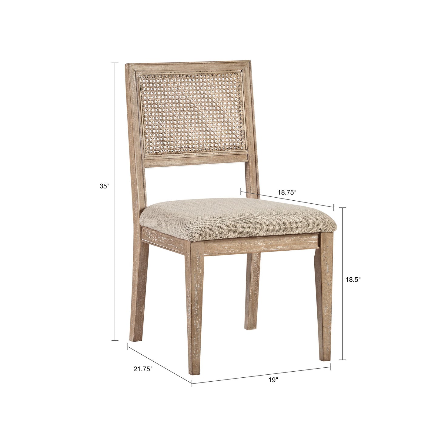 Armless Dining Chair With Cane Back And Upholstered Seat (Set of 2) - Light Brown