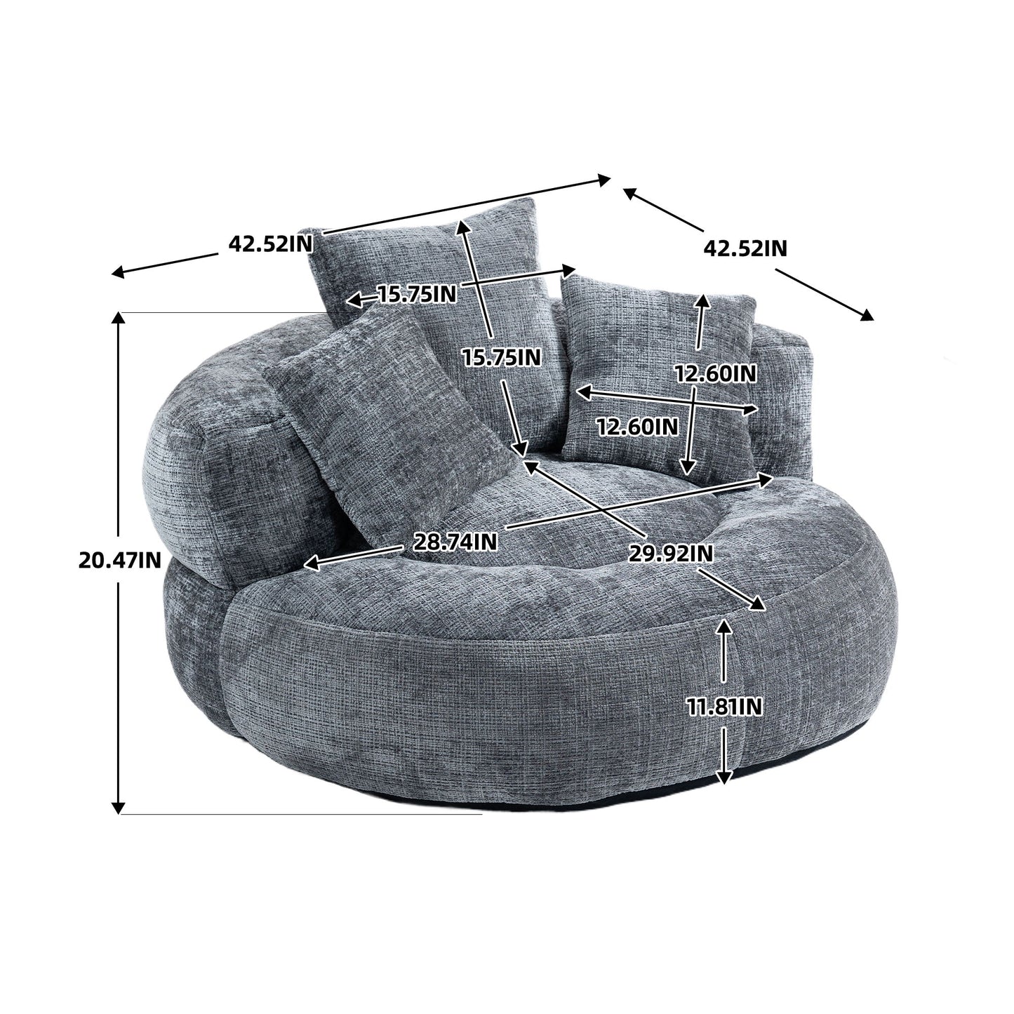 Lazy Sofa High Back Bean Bag Chair Couch With 3 Pillows