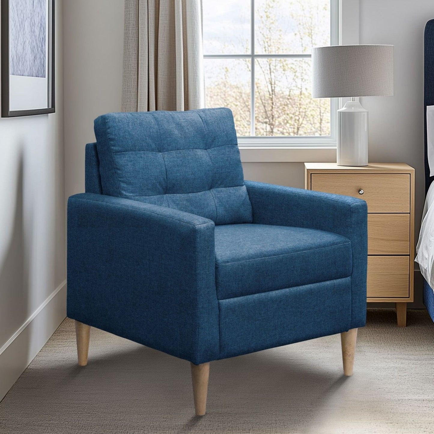 Contemporary Tufted Back Accent Chair With High Density Foam Support - Blue