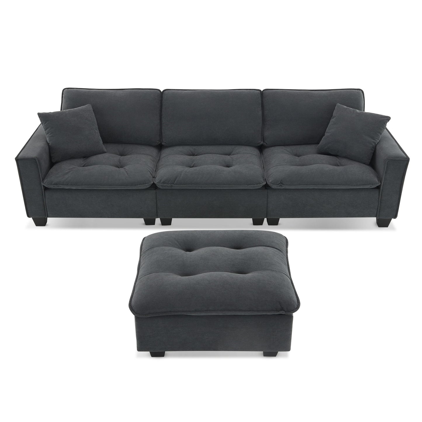 Modern Convertible Sectional L Shaped Reversible Couch Set With Free Pillows 4 Seat Suede Sleeper Sofa With Ottoman