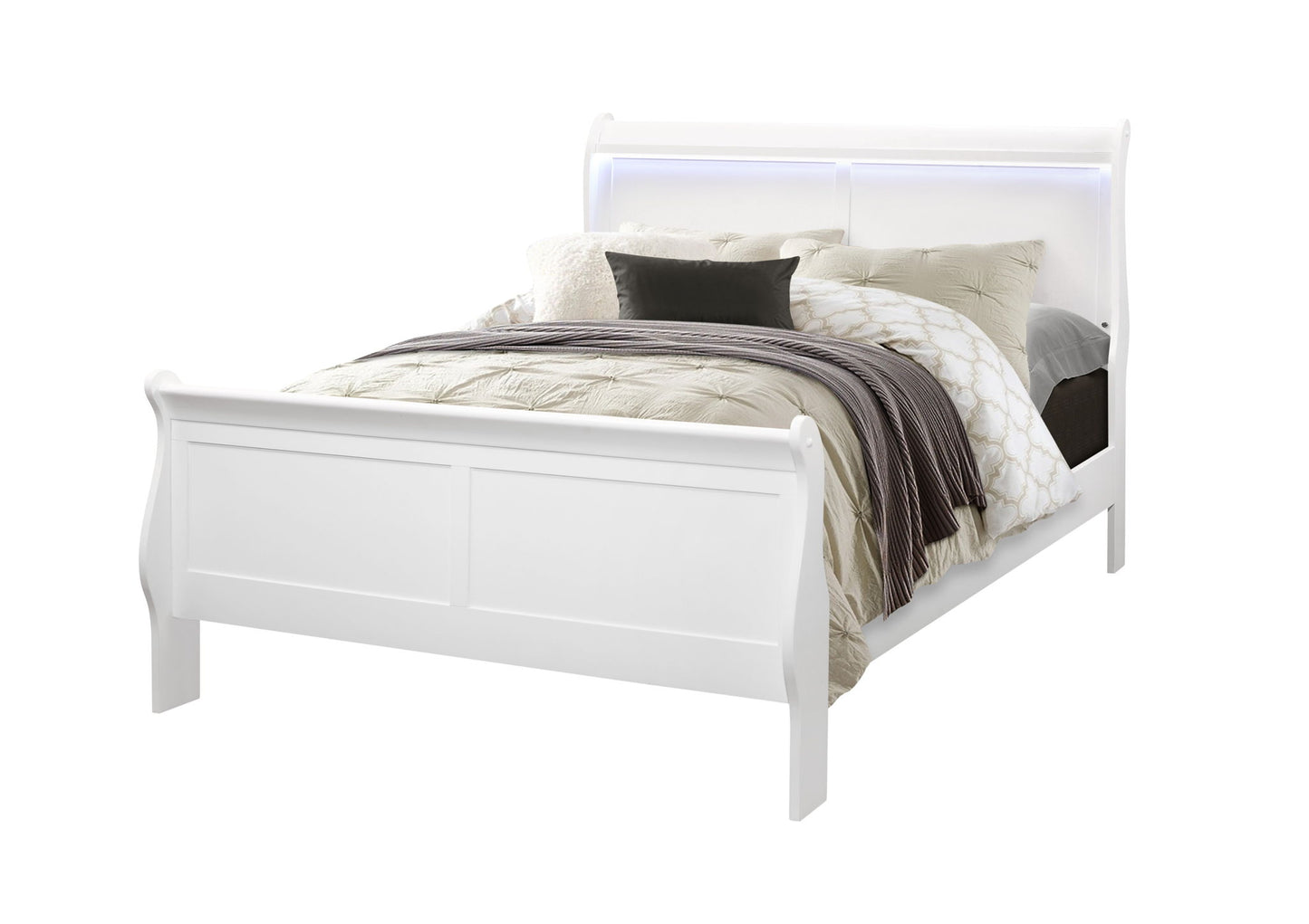 Charlston - Modern Sleigh Design Bed With LED