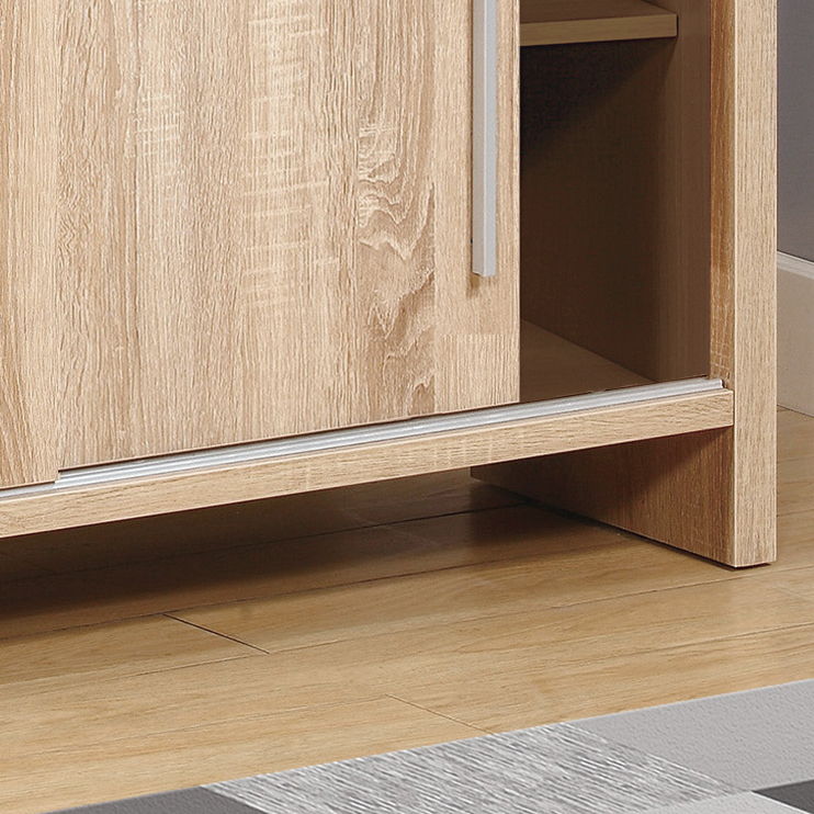 Sideboard Buffet Entry Cabinet Sliding Doors Metal Bar Handles Four Shelves