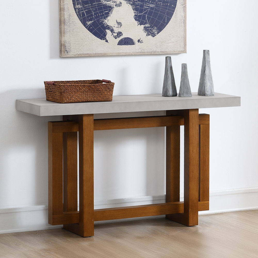 Keven - Sofa Table - Faux Concrete Top & Walnut Finish