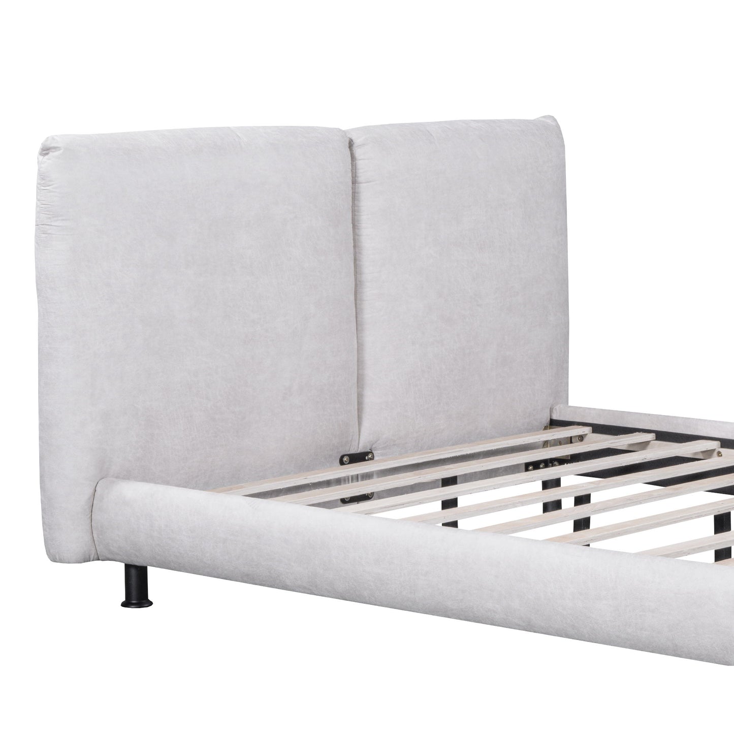 Upholstered Platform Bed With 2 Large Headrests And Thick