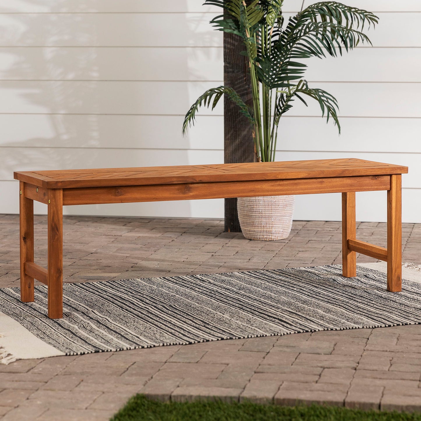 Modern Slat Top Solid Wood Patio Bench