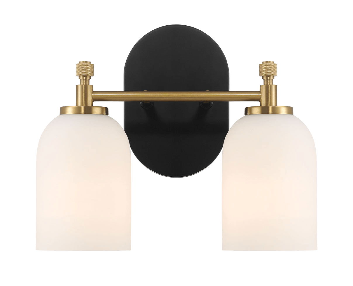 Vortex - 2 Lights Vanity In Traditional Style For Over Bathroom Mirror Wall Sconce - Black / Gold / White