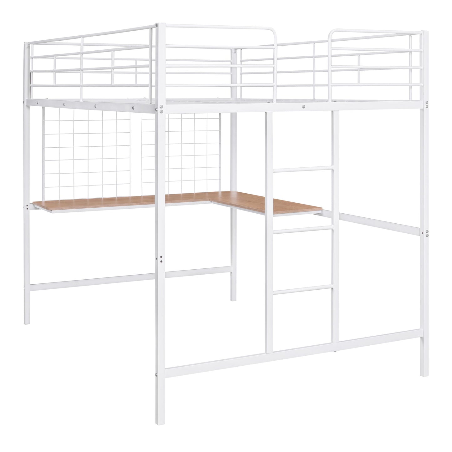Full Loft Bed With Desk And Grid - White