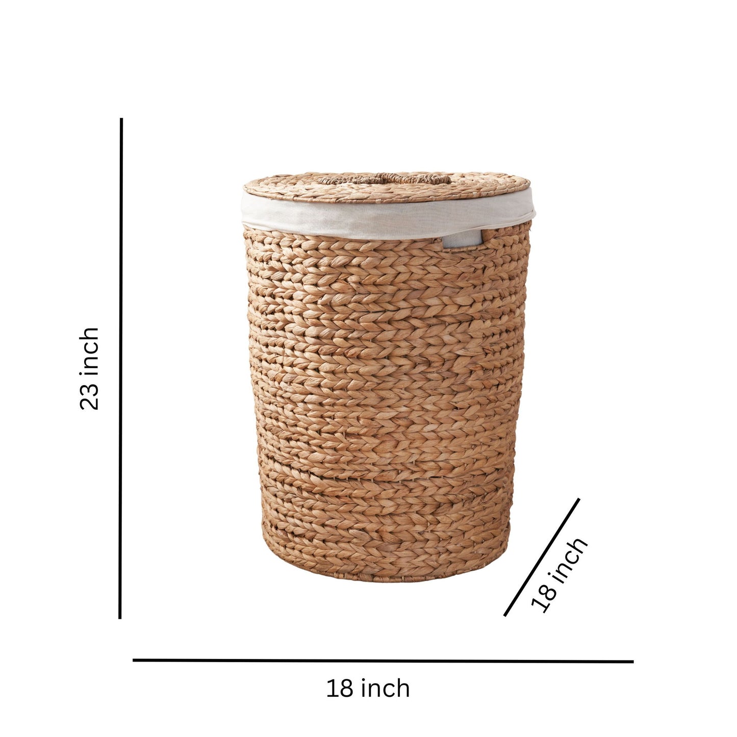 Ludmilla Round Tall Water Hyacinth Woven Wicker Laundry Hamper With Lid - For Clothes, Canvas, Toys And Book Storage With Removable Liner - 18" X 18" X 23" - Natural Brown