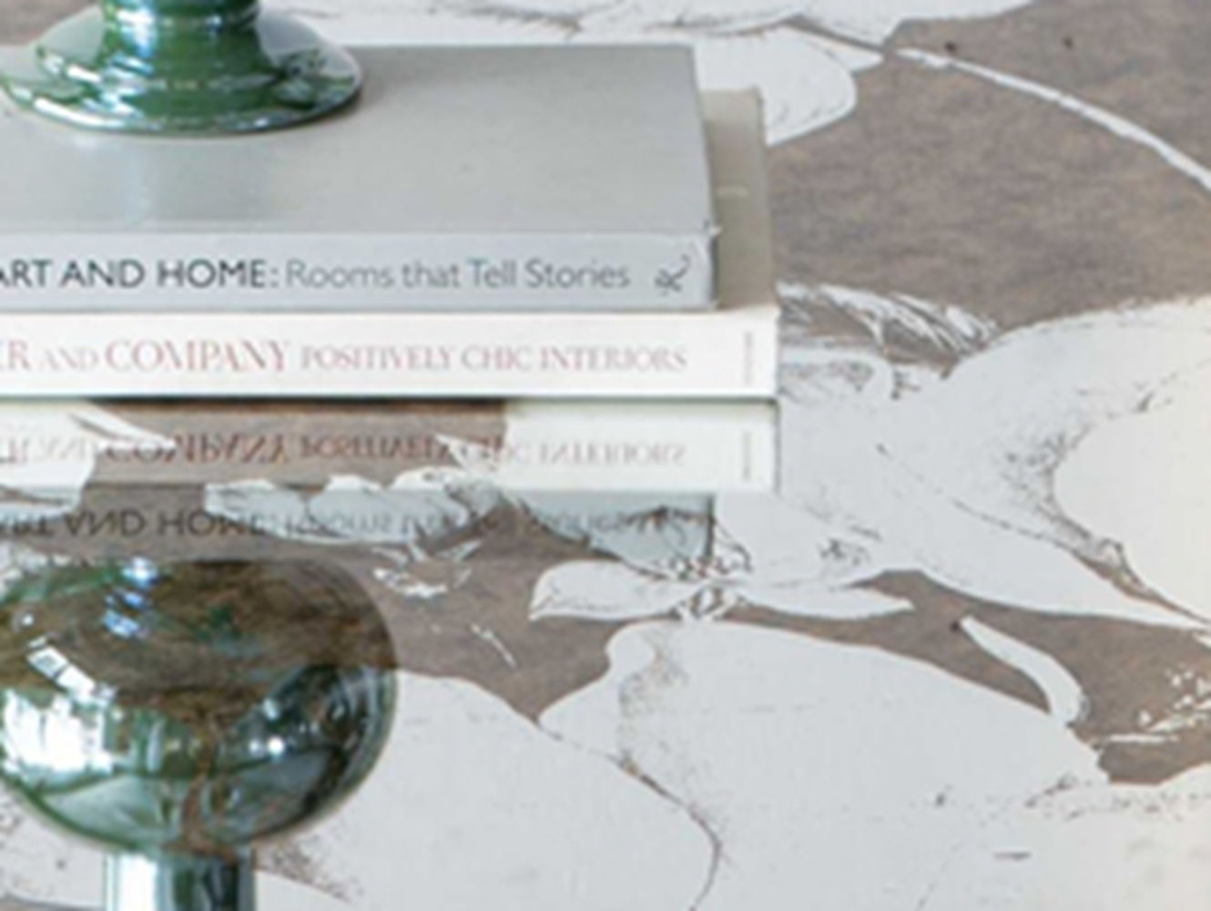 Large Mirrored Dining Table With Elegant Floral Design And - Silver Multi