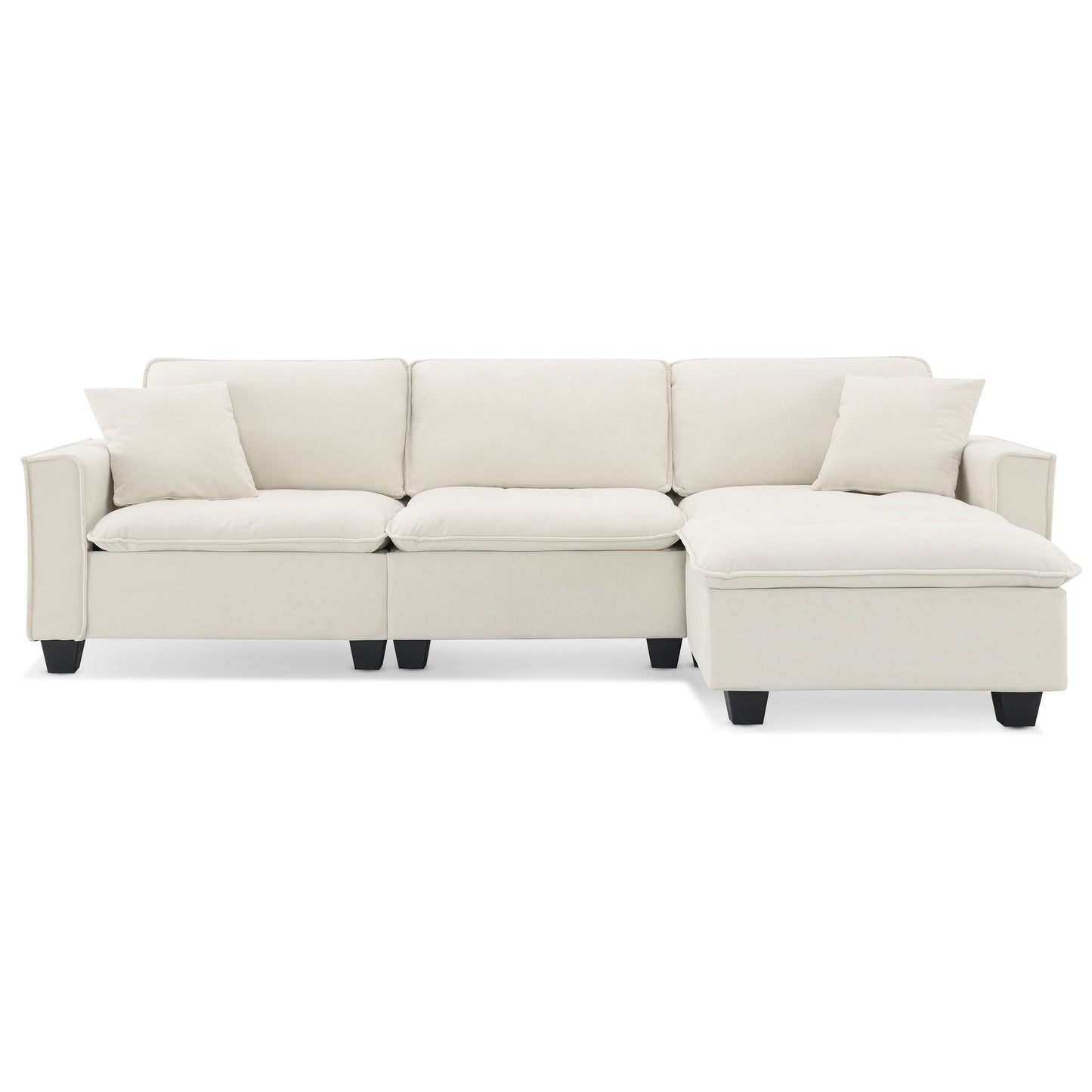 Modern Convertible Sectional L Shaped Reversible Couch Set With Free Pillows 4 Seat Suede Sleeper Sofa With Ottoman