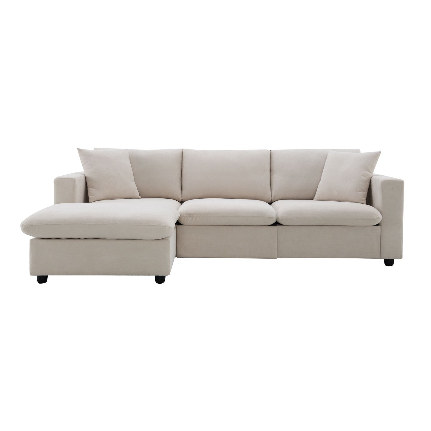 Modern Sectional Sofa With Throw Pillows, Cloud L Shaped Couch Set With Wide 4 Seat Comfy Couch Set With Movable Ottoman