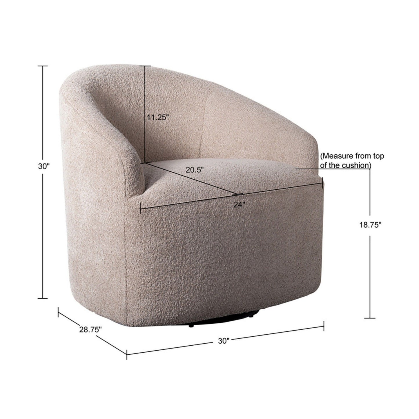 Modern Upholstered 360 Degree Swivel Chair Faux Fabric Solid Wood Frame - Beige