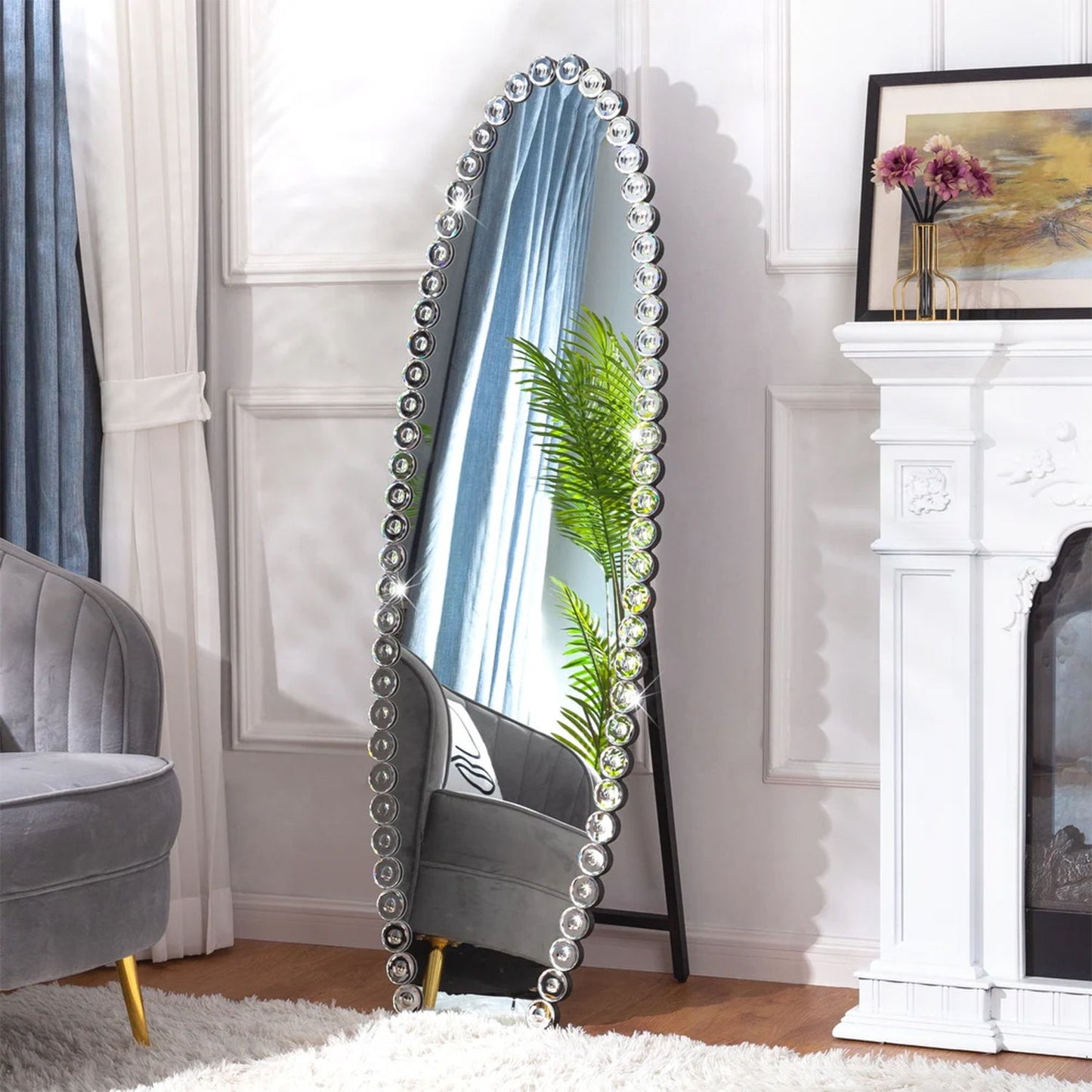 Crystal Full Length Mirror With Stand - Black / Silver