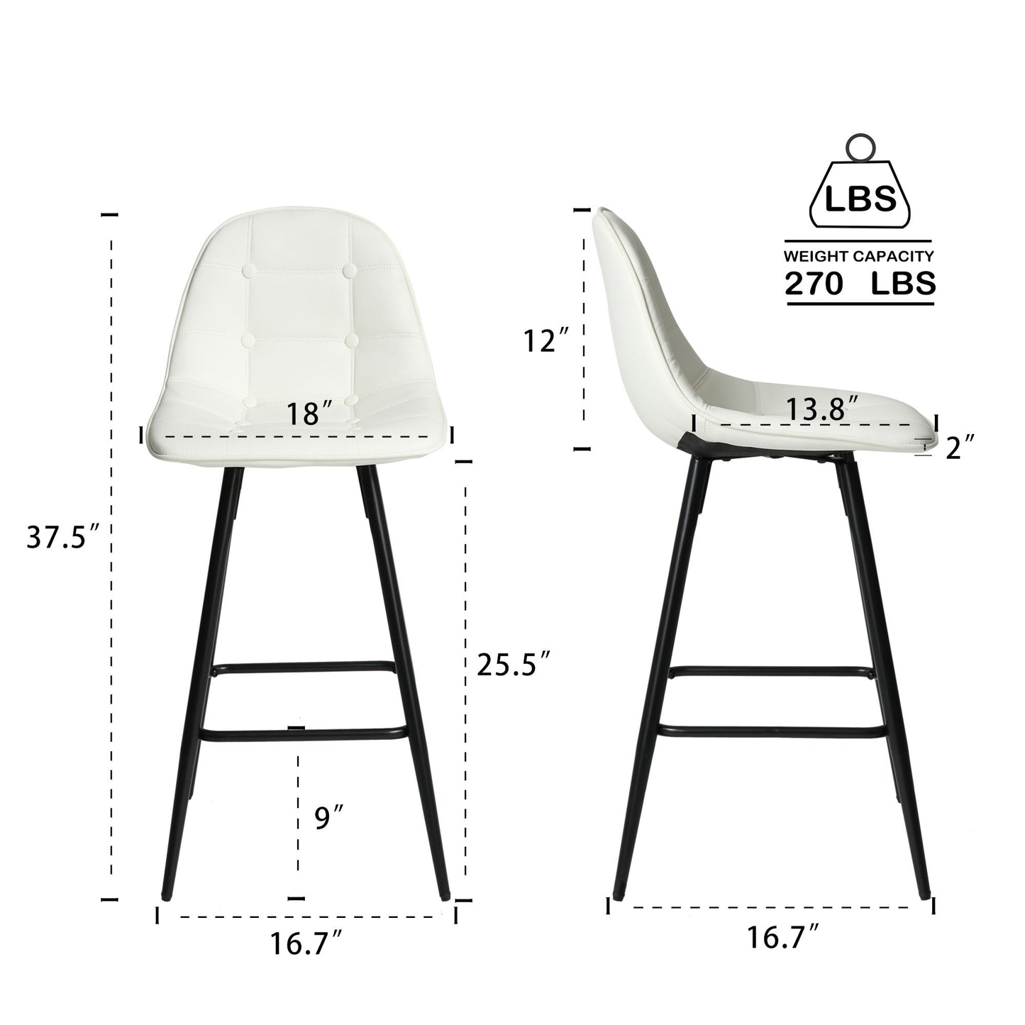 Modern Metal Counter Height Bar Stools With Back And Footrest (Set of 2)