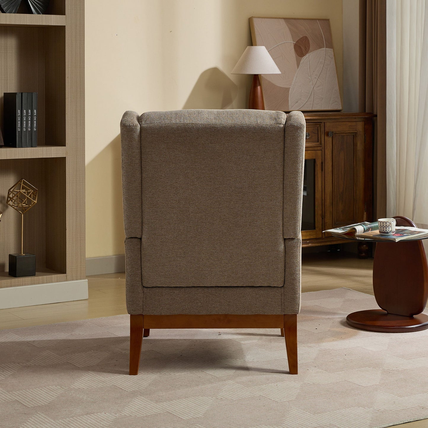 Wide Modern Accent Chair With Wood Legs For Living Room