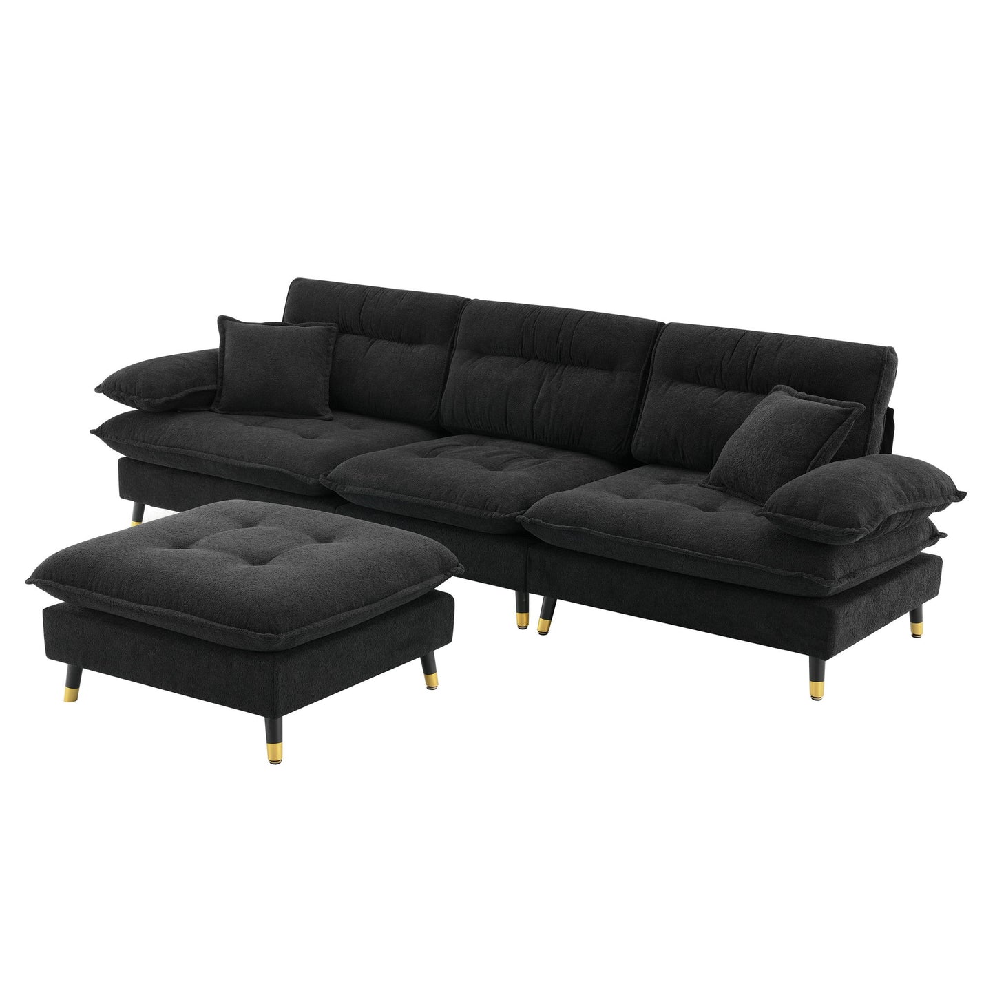 L Shaped Convertible Sectional Sofa 4 Seat Tufted Couch Set With Two Tone Adjust Legs Cloud Movable Ottoman
