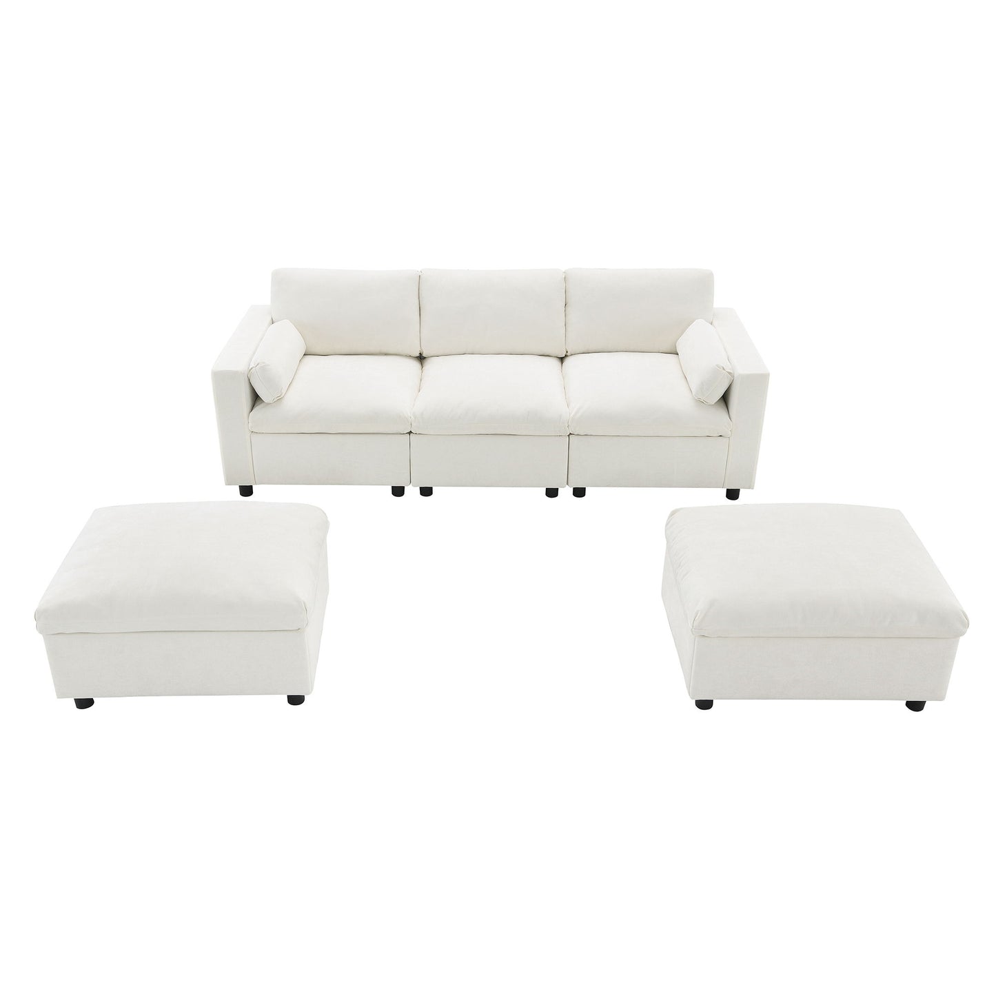 Modular Sectional With Storage Pockets, 5 Seat U Shaped Couch Set With Pillows, Free Combination Modern Cloud Sofa With 2 Movable Ottoman