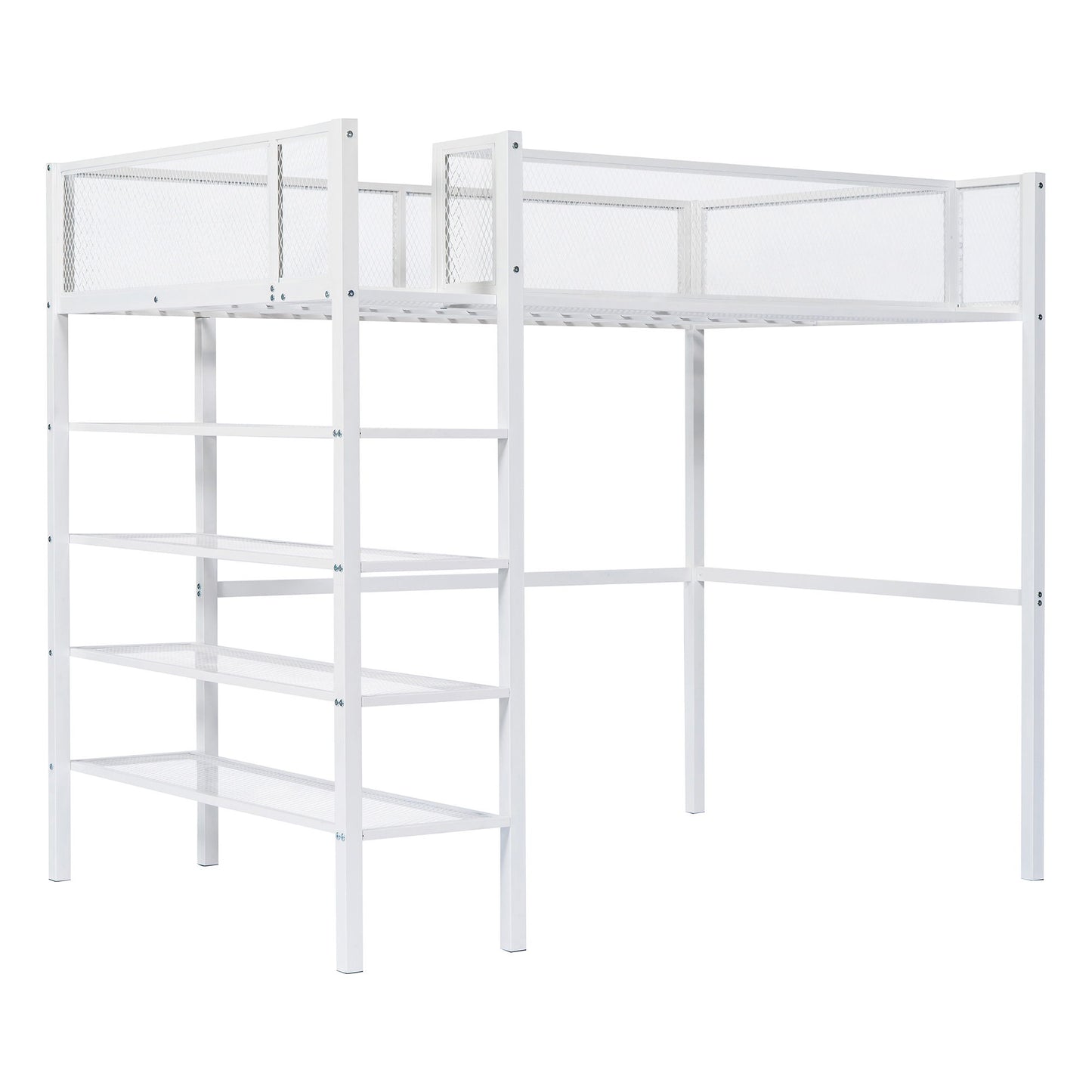 Loft Bed With 4 Tier Shelves And Storage