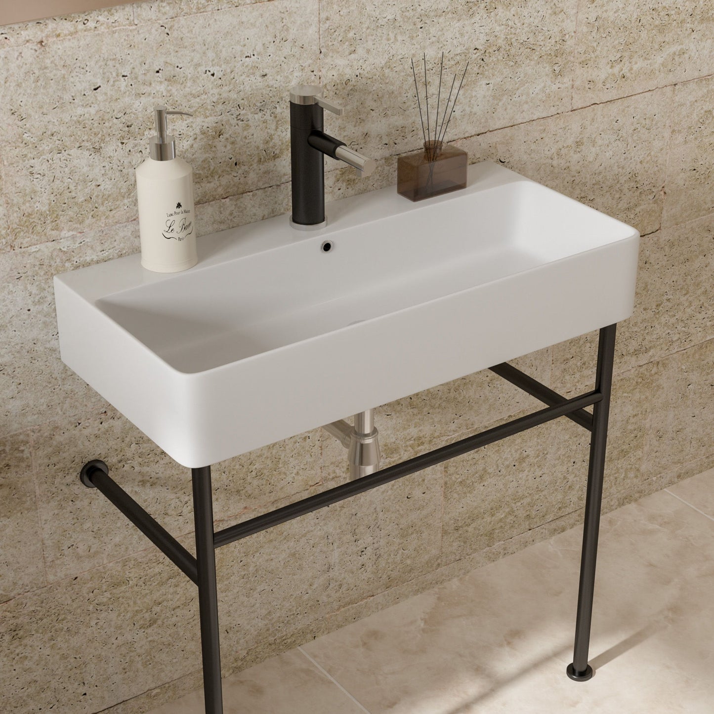 Ceramic Console Bathroom Sink With Overflow