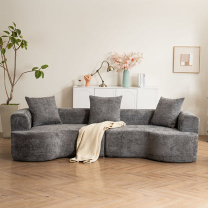 Modern Style Ultra Smooth Curved Sofa With 3 Pillows