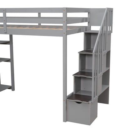 Loft Bed With Storage Drawers And Stairs With Shelves