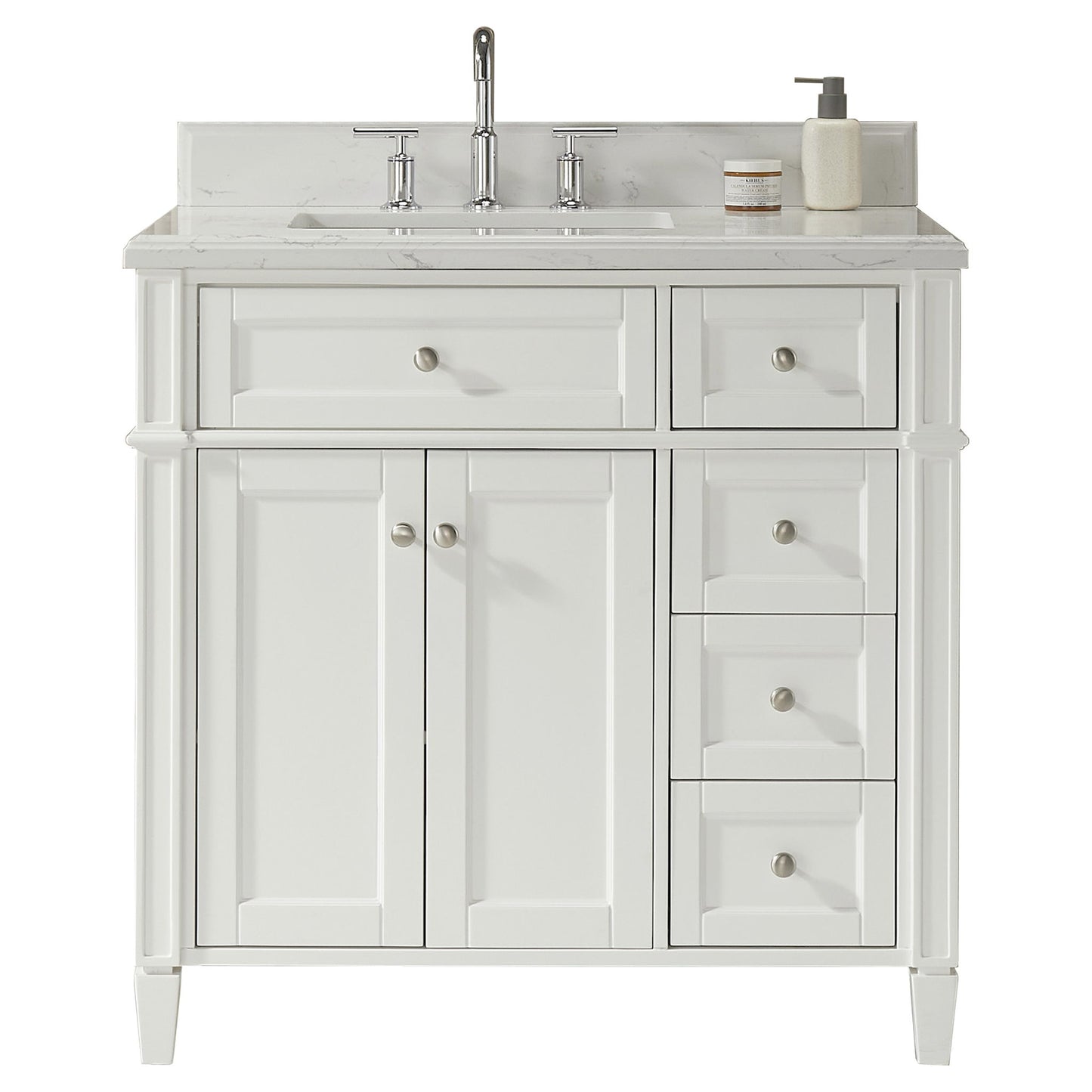 Freestanding Single Sink Bathroom Vanity With Solid Wood Construction And Engineered Marble Top - White
