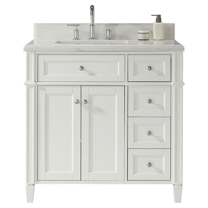 Freestanding Single Sink Bathroom Vanity With Solid Wood Construction And Engineered Marble Top - White