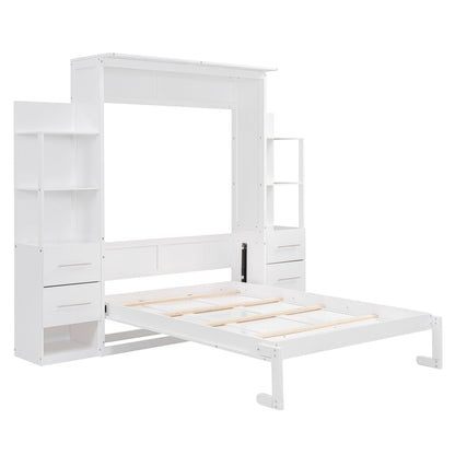 Murphy Wall Bed With LED Lights, Shelves And Drawers
