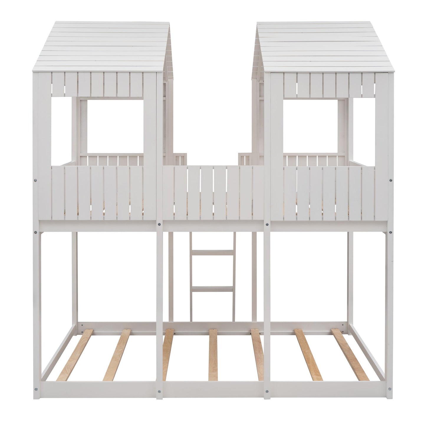 Bunk Bed With Roof, Window, Guardrail, Ladder