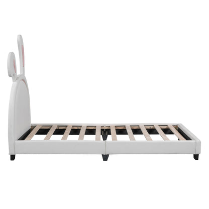 Upholstered Leather Platform Bed With Rabbit Ornament