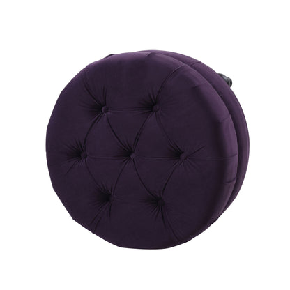 Dawn - Tufted Round Ottoman Nailhead Accents - Purple