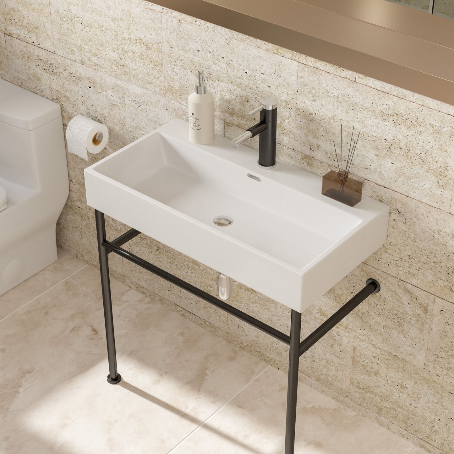 Ceramic Console Bathroom Sink With Overflow